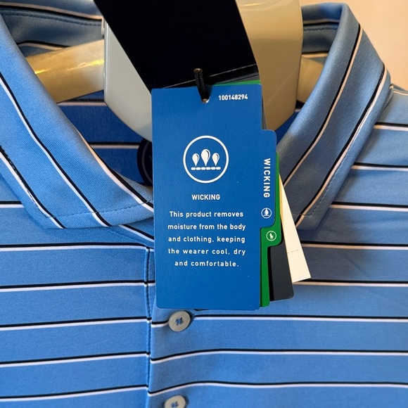 RLX Ralph Lauren Light Blue Striped Polo golf Shirt wickening - Picture 4 of 9